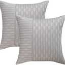 Kevin Textile Grey and Beige Farmhouse Striped Patchwork Linen Decorative Throw Pillows Covers 20x20, Set of 2, Modern Accent Square Cushion Covers for Couch Chair Bedroom Fall Decorations