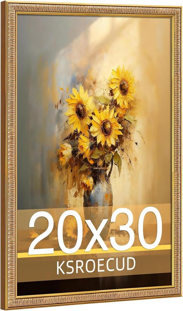 20x30 Picture Frame, Plexiglass 20x30 Vintage Photo Frame, 20 by 30 Poster Frame with Gold Border Horizontal & Vertical Display for Tabletop or Wall Decor (1 Pack)