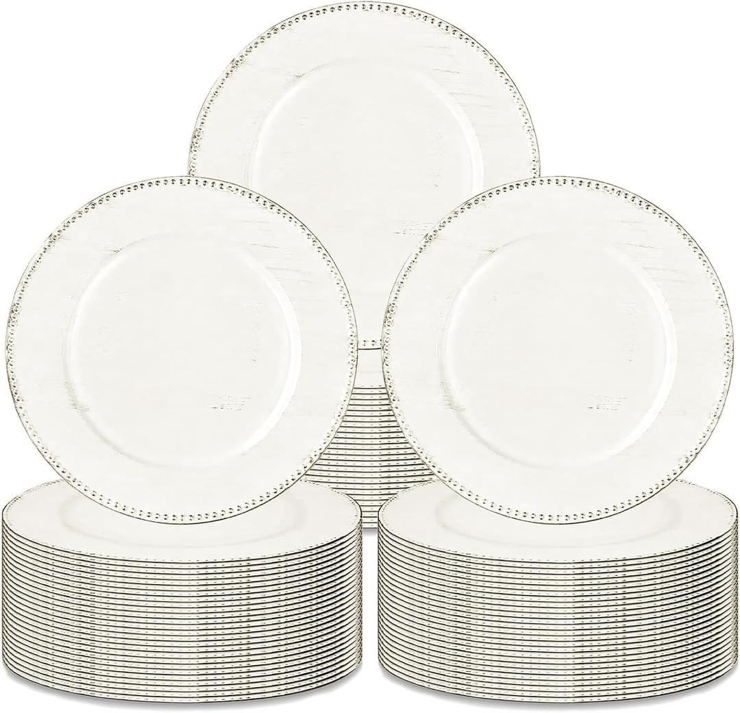 100Pcs Vintage White Charger Plates Bulk Wedding - 13" Premium Vintage White Chargers for Dinner Plates, Decorative Charger Plates for Events & Parties