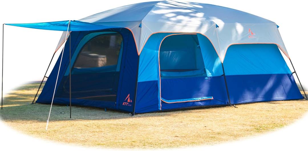 KTT Extra Large Tent 14 Person, Family Cabin Tents, 2 Rooms, 3 Doors and 3 Windows with Mesh, Straight Wall, Waterproof, Double Layer, Big Tent for Outdoor, Picnic, Camping, Family Gathering(Dark Blue)