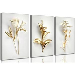 RAQXZHSW 3Pcs Abstract Golden Flower Canvas Wall Art 16x24Inch