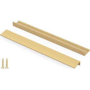 Peaha 10 Pack Kitchen Cabinet Handles 15 inch Matte Gold Pulls for Dresser Drawers Brushed Brass Door Edge Finger Pull Hardware (Hole Centers:15in(380mm))