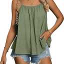 SweatyRocks Women's Summer Tank Top Spaghetti Strap Pleated Camisole Sleeveless Loose Cami Tops (Medium, Green)