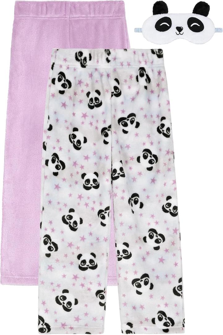 Saint Eve Kids Girls Fuzzy Pajama Pants, 2 Piece PJ Pant Set and Sleep Mask (Medium)