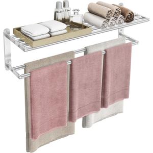 VOTZAAQ 32 in Towel Racks for Bathroom, Bath Towel Shelf with Double Towel Bar, Stainless Steel Towel Storage for Lavatory Wall Mounted, 2-Tier Towel Hanger Towel Holder, Brushed Nickel