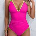 B2prity Women's V Neck One Piece Swimsuit Tummy Control Slimming Bathing Suit Double Straps Crisscross Back Swimwear (XL)