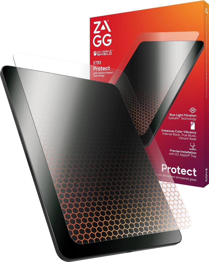 ZAGG Glass XTR3 iPad Air 11" (M5)/ (M4)/ (M3)/ (M2) Screen Protector - Advanced Hexiom Impact Technology, Recycled Glass, Blue Light Filter, Anti-Reflective, Easy Install, Protect Your Eyes & Screen