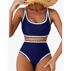 Herseas Bikini Sets for Women Shell Stitch Swimsuits 2026 Summer Plus Size High Waisted Stretchy Bathing Suits Modest Pool Swimming Essentials Blue Beach Vacation Clothes Large