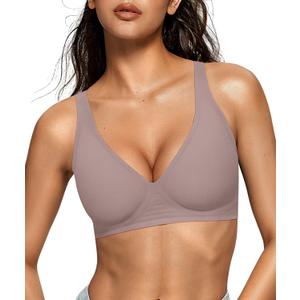 OEAK Womens Deep V Bras Wireless Comfortable Bra Supportive No Underwire Bras Tshirt Push Up Bralettes Plunge Seamless Bra (Medium, Grey)