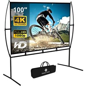 Projector Screen with Stand Foldable Portable Movie Screen169, HD 4K Double Sided Indoor Outdoor Projection Screen for Home Theater (100 Inch)
