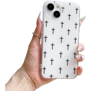 For iPhone 15 Case Cute Pattern Simple Phone Cases Wear IMD Slim Protection Crove for Women Girls-White Cross