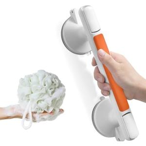 Grab Bar for Bathtubs and Showers, Zynuhmo 12'' Suction Safety Grab Bar with 1PCS Bath Ball Suction Cup Shower Handles No Drilling Handrails for Seniors Elderly Kids Bathroom Assist Support(Orange)