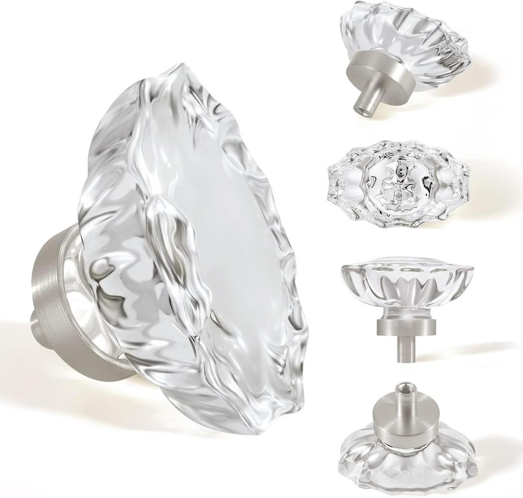 Brushed Nickel Cabinet Knobs,Glass Crystal Pulls and Knobs for Dresser Drawers(Oval,8 Pack)