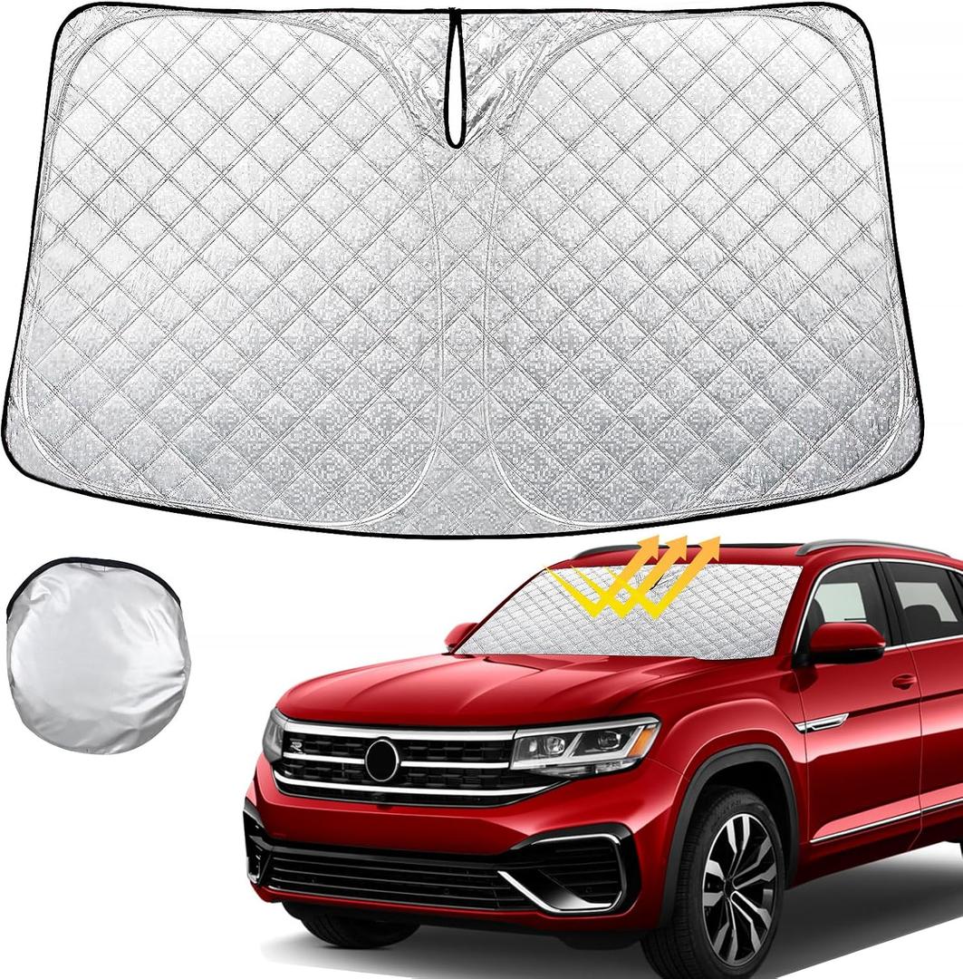 Windshield Sun Shade for Volkswagen Atlas 2018-2023 2024 2025 VW Atlas Cross Sport Thicken 4-Layer Foldable Front Window Sunshade Cover Sun Visor Protector Block UV Rays Windshield Sun Shade for Volkswagen Atlas 2018-2023 2024 2025 VW Atlas Cross Sport Thicken 4-Layer Foldable Front Window Sunshade Cover Sun Visor Protector Block UV Rays