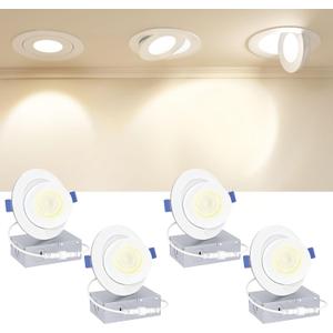 Ensenior 4 Pack 4 inch Gimbal Led Recessed Light with Junction Box, 90 Adjustable Directional Eyeball Lighting, Dimmable, 2700K/3000K/3500K/4000K/5000K, 900LM, 9W=85W-ETL&FCC Certified