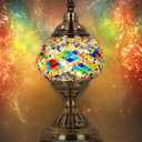 Yarra-Decor Turkish Moroccan Lamp with Bronze Base Handmade Tiffany Mosaic Glass Lamps Portable Bedside Lamps with Rechargeable Battery 2000mAh (LED Bulb Included) (Color1)