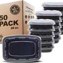 Freshware Meal Prep Containers [50 Pack] 1 Compartment with Lids, Food Storage Containers, Bento Box, BPA Free, Stackable, Microwave/Dishwasher/Freezer Safe (28 oz) (28OZ [50BK])