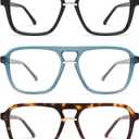 AMOMOMA 3 Pack Trendy Aviator Reading Glasses for Women Men Stylish Square Blue Light Blocking Readers AM6164, 1.5X