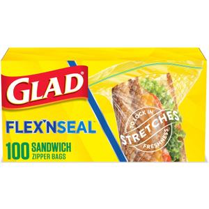 Glad Flex'N Seal Food Storage Plastic Bags, Sandwich, 100 Count, Pack of 4 