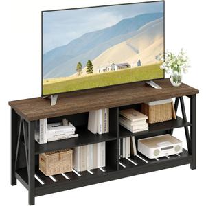 ChooChoo Farmhouse TV Stand for TVs up to 55 Inch, Modern Entertainment Center with 4 Open Shelves & Built-in Cable Holes, Media TV Console for Living Room, Bedroom, Black, 47.2 in