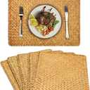 OwnMy Pack of 6 Natural Seagrass Placemats Woven Rattan Place Mat Rectangular Table Mats, 17" x 12" Sea Grass Meal Placemat Bamboo Place Mats for Dining Table Home Kitchen Picnic Table, Caramel Color