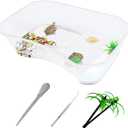 PINVNBY Plastic Turtle Tank Reptile Habitat Pet Terrariums Turtles Tank Aquarium Terrapin Topper Basking with Platform Plants,Durable,Safe, Non-Toxic(White)