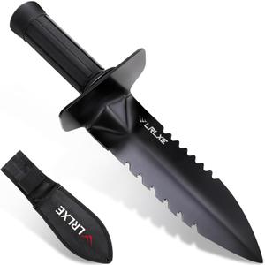 Metal Detector Shovel, Heavy Duty Double Serrated Edge Digging Tool with Belt Loop Sheath, Multifunctional Digger for Metal Detecting, Camping, Gardening, Weeding & Planting