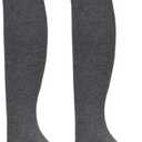 Bestjybt Women Thigh High Socks Cotton Warm Over the Knee Socks Long Knee High Boot Stockings Leg Warmer (One Size, Dark Grey)