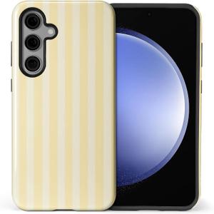 Compatible with Samsung Galaxy S25 Glossy Case for Girl Boy Full Body Design Soft Silicone Drop Shock Scratch Protection Crazy Pattern Yellow and Cream Stripes Geometric Vertical Line