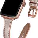 STIROLL Slim Leather Bands Compatible with Apple Watch Band 38mm 40mm 41mm 42mm(Series 11 10), Top Grain Leather Watch Thin Wristband for iWatch SE 9 8 7 6 5 4 3 2 1 (Rose Gold)
