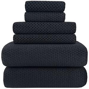 YTYC 29x59 Inch Bath Towels Set of 6 Large, Super Soft Absorbent Lint Free Microfiber Towels for Bathroom 80% Polyester (Black,6 Piece)