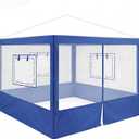4 Pcs Food Booth Sidewall Kit for 10' x 10' Outdoor Serving Food Tents, Thickened Insect Proof Mesh Sidewall Kit with Roll-up Service Windows for Vendor Tent, 4th of July Festival(Blue)