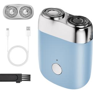 New Model Mini Dual-Head Electric Shaver, Upgrade Pocket Shaver, Washable Double Head Razor, Mini Portable Razor, Rechargeable Waterproof Electric for Men (Blue)