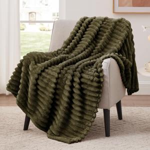 EXQ Home Fleece Blanket Twin Size for Couch or Bed - 3D Stripe Jacquard Decorative Blankets - Cozy Soft Lightweight Fuzzy Flannel Blanket Suitable for All Seasons(60"80",Dark Green) (Dark Green#stripe)