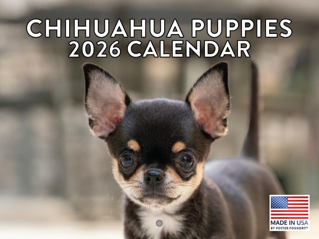 Chihuahua Puppy Calendar 2026 Wall 12 Month Monthly Puppies Chihuahuas Gifts For Chihuahua Lovers Women Men Mom Dad | American Made In The USA