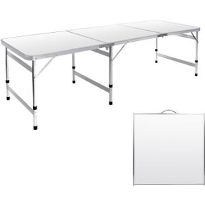 Moosinily Camping Table 6FT Folding Table Large 3 Adjustable Height Portable Picnic Table Camp Aluminum Outdoor Picnic BBQ White