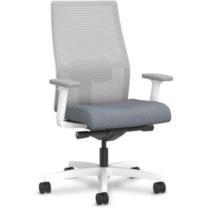 HON Ignition 2.0 Ergonomic Mesh Office Chair, Mid-Back, Synchro-Tilt, Home Office Desk Chairs, Basalt Seat Fabric, Fog Mesh, White Frame, Titanium Grey Adjustable Lumbar, Oversized
