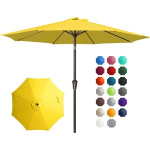 JEAREY 10FT Outdoor Patio Umbrella Outdoor Table Umbrella with Push Button Tilt and Crank, Market Umbrella 8 Sturdy Ribs UV Protection Waterproof for Pool, Garden (Yellow)
