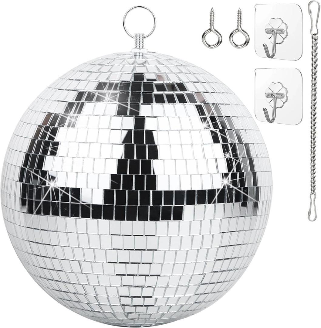 Disco Ball - 8 Inch Mirror Disco Ball, Ideal for DJ Club, Party, Wedding, Home Decor, and Live Stage with Hanging Ring for Easy Installation, Silver