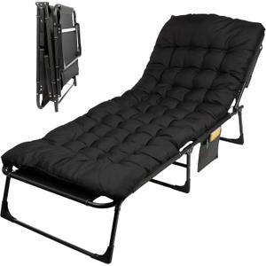 Folding Camping Cot with Mattress for Adults up to 440lbs - Heavy Duty Foldable Bed with Removable Cot Mattress and 3 Recline Positions for Travel, Camp, Beach or Guest Bed by Wakeman Outdoors (Black)
