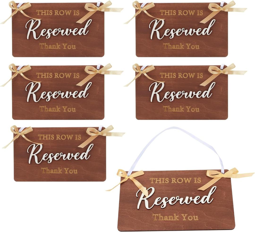 6 Pcs This Row Is Reserved Signs For Wedding Ceremony Chairs, Wooden Reserved Seating Signs For Church Pews, Hanging Reserved Wedding Sign For Seating