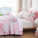 YIKUSH Floral Quilt Set Twin Size Ultra Soft Lightweight Bedspread, 2 Piece Pink Bedding Set (66"x90") with Pillowcases (20"x26"), All Season Coverlet for Bedroom & Guest Room
