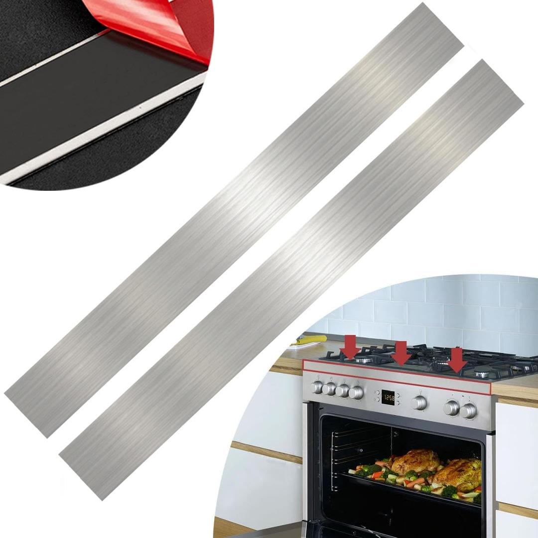 2 Pcs 304 Stainless Steel Strips, Brushed Self-Adhesive Strip Metal Trim Strip, Finishing Sheet Metal Strips for Microwave/Oven/Range/Cooktop, 30" Long, 3" Wide Gap Filler for Kitchen Decor