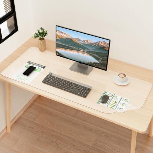 YSAGi Clear Desk mat,Non-Slip PVC Clear Desk Pad for Keyboard & Mouse,Large Mouse Pad,Heat Resistant & Waterproof Desk Protector Mat,Frosted Transparent Desk Writing Mat for Office & Home(47x15.7inch)