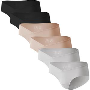 Angelhood Maternity Underwear Seamless, Pregnancy Panties Postpartum Maternity Underwear Under Bump Pack of 6, 5, 3 (X-Large, 2*black/2*beige/2 Gray)