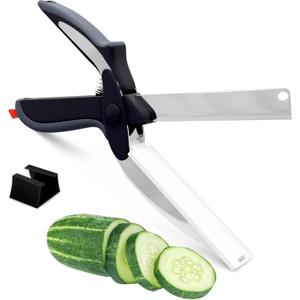 Cutting Board Scissors - 2 In 1 Stainless Steel Vegetable Scissors Cutting Board Knife, Dishwasher Safe, Safety Lock, Rust Resistant - Sharp Kitchen Scissors for Vegetables & Fruits