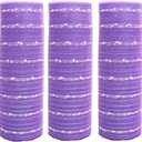 3 Rolls Light Purple Snowball Deco Mesh Ribbon for Wreath Making Supplies, 10 Inch x 30FT Metallic Foil Burlap Deco Mesh Fabric for DIY Crafts Christmas Tree Wreath Swags and Decorating