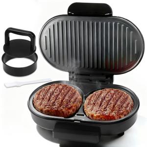 FineMade Double Mini Grill Maker, Breakfast Sandwich Maker, Burger Press Patty Maker, Panini Press Grill, Small Electric Grill, Ideal for Making Breakfast, Lunch and Snacks