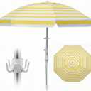 8ft Large Beach Umbrella,Heavy Duty Wind Resistant Portable Sun Shade w/Tilt Pole&Sand Anchor,Shoulder Carry Bag,Removable Hook,UV 50+ Protection,Air Vents Design for Patio Garden Pool