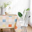 RYB HOME Rectangle Table Cloth Colorful - Spillproof Scratch Resistant Tablecloth for Family Gatherings Party, 60 x 102, Blue Orange